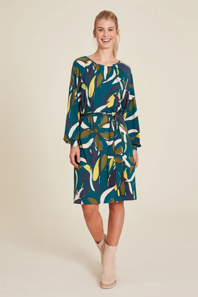 Sourire Multicolore Robes Lily robe imprimée en jersey Ecovero bleu canard