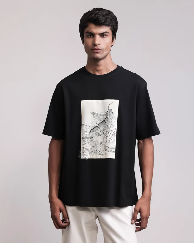COUNTRYMADE T-shirts No Man's Land T-shirt tee-shirt noir coton brodé
