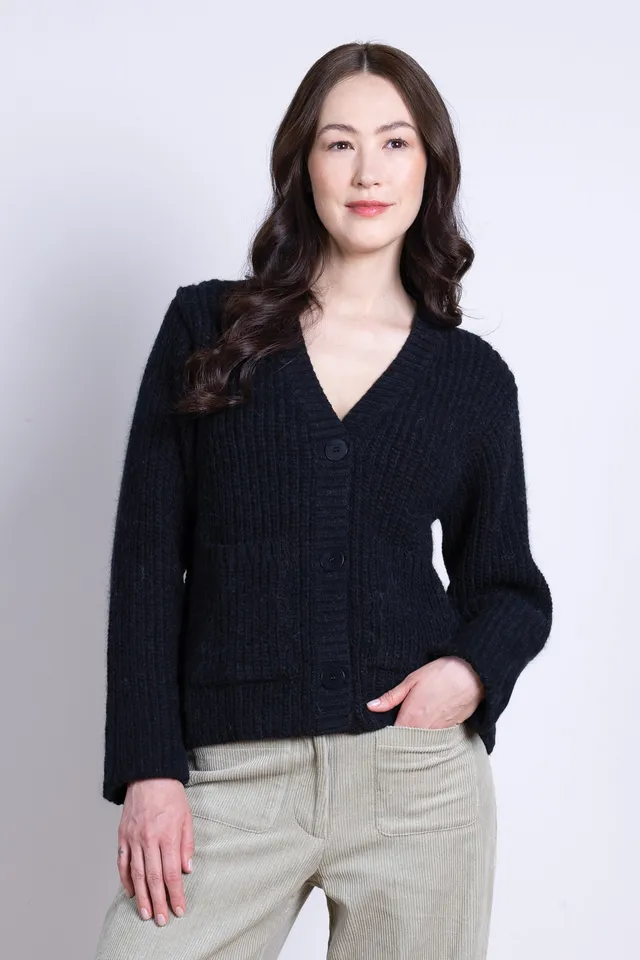 Sourire Multicolore Gilets Cardigan noir en laine d'alpaga et coton bio taille S