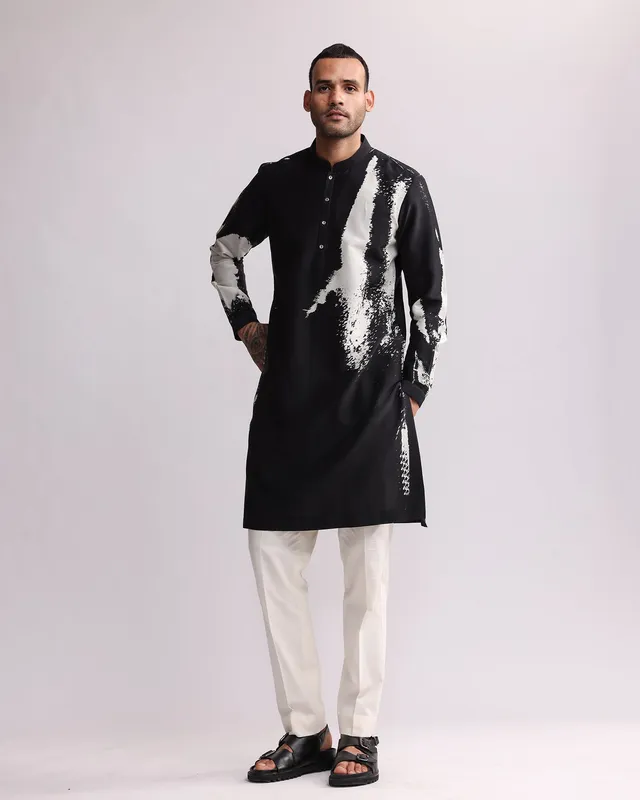 COUNTRYMADE Kurtas Charcoal Shadow Kurta noir en soie Chanderi