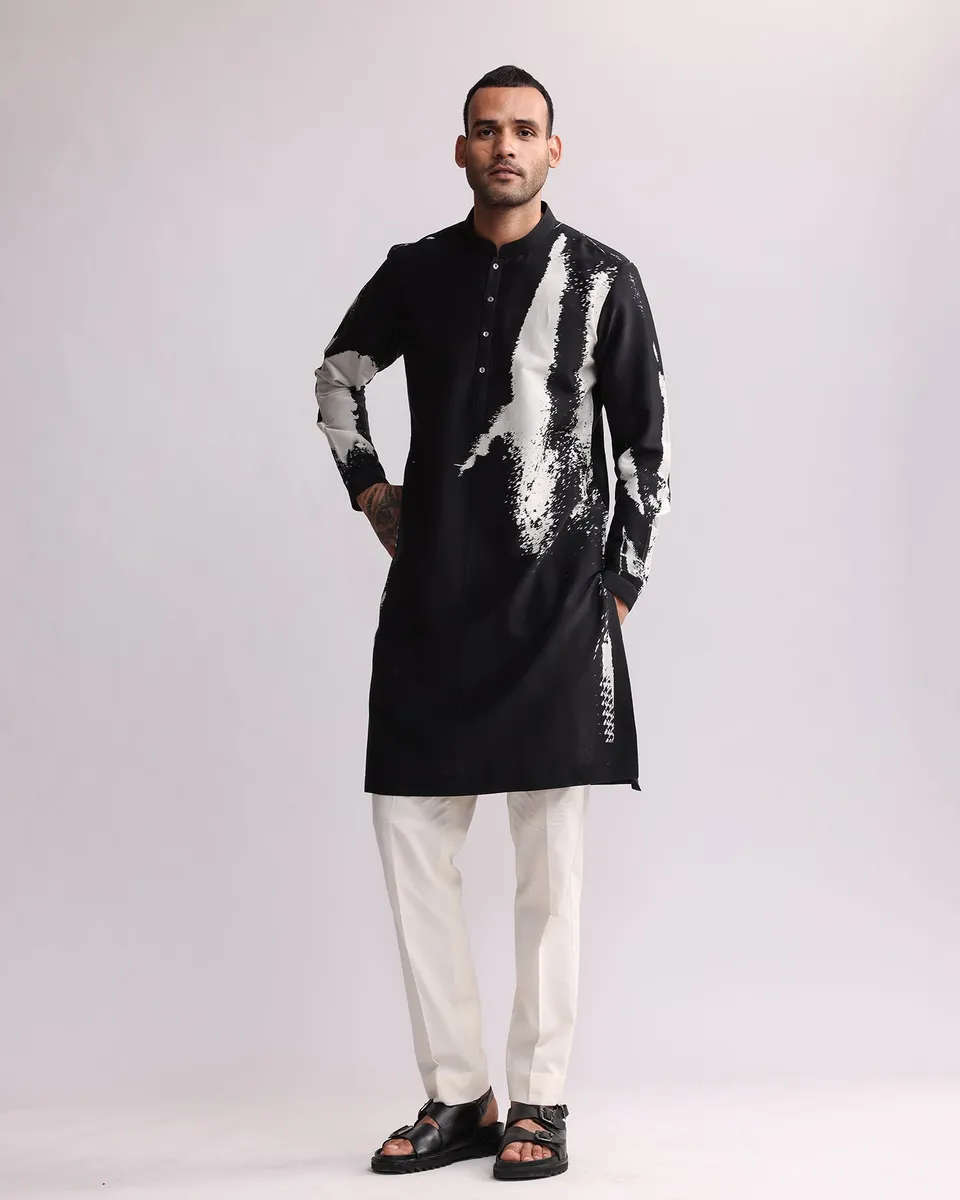 COUNTRYMADE Kurtas Charcoal Shadow Kurta noir en soie Chanderi