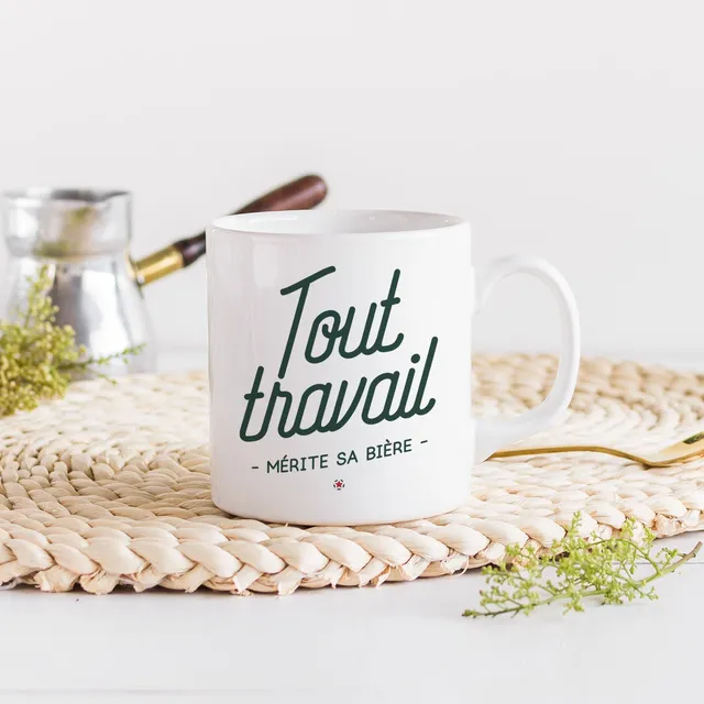Juste Un T-shirt Mugs Mug Tout travail mérite sa bière mug bière humour