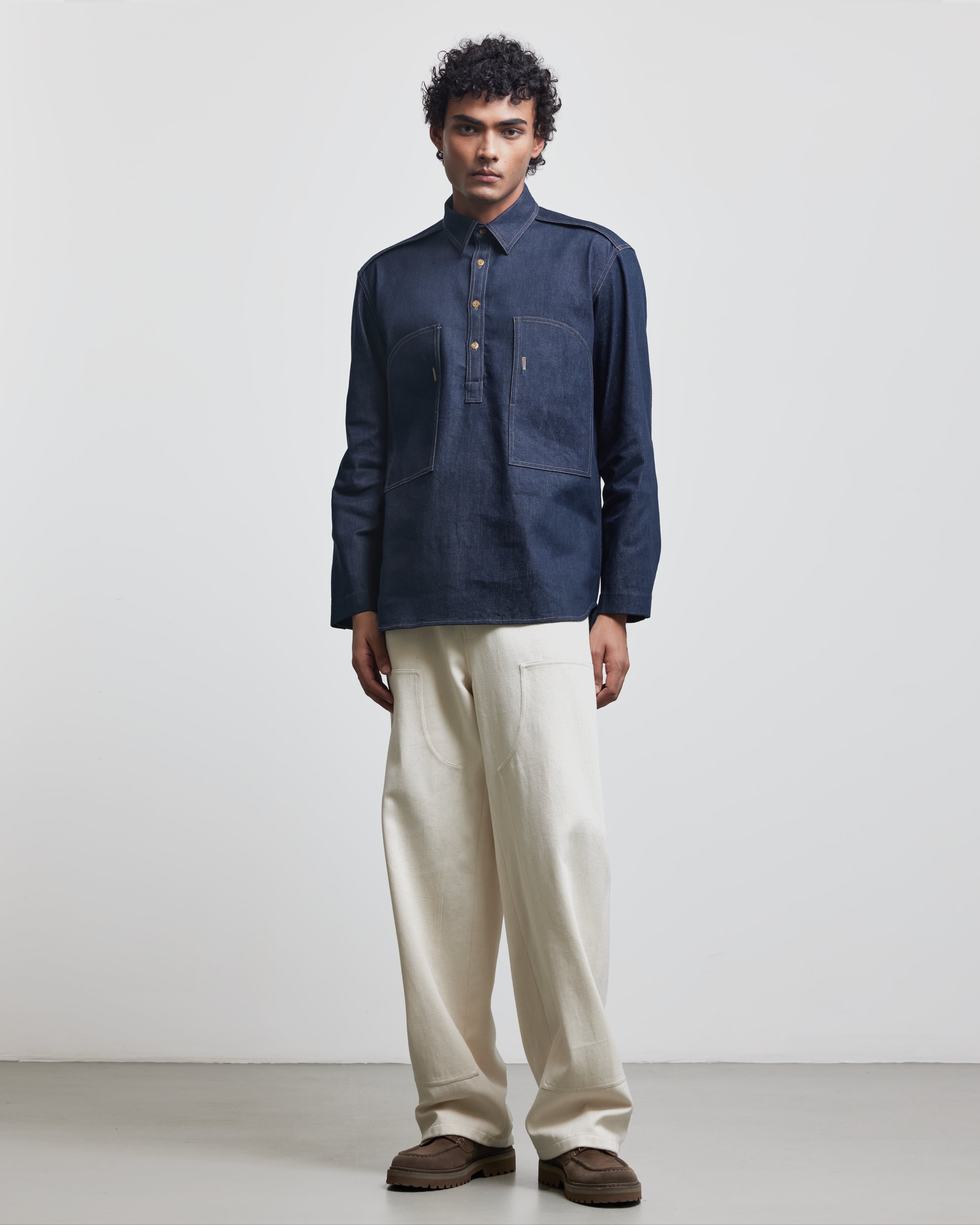 COUNTRYMADE Shirts FAUX BUTTONHOLE DENIM HALF-PLACKET SHIRT chemise denim