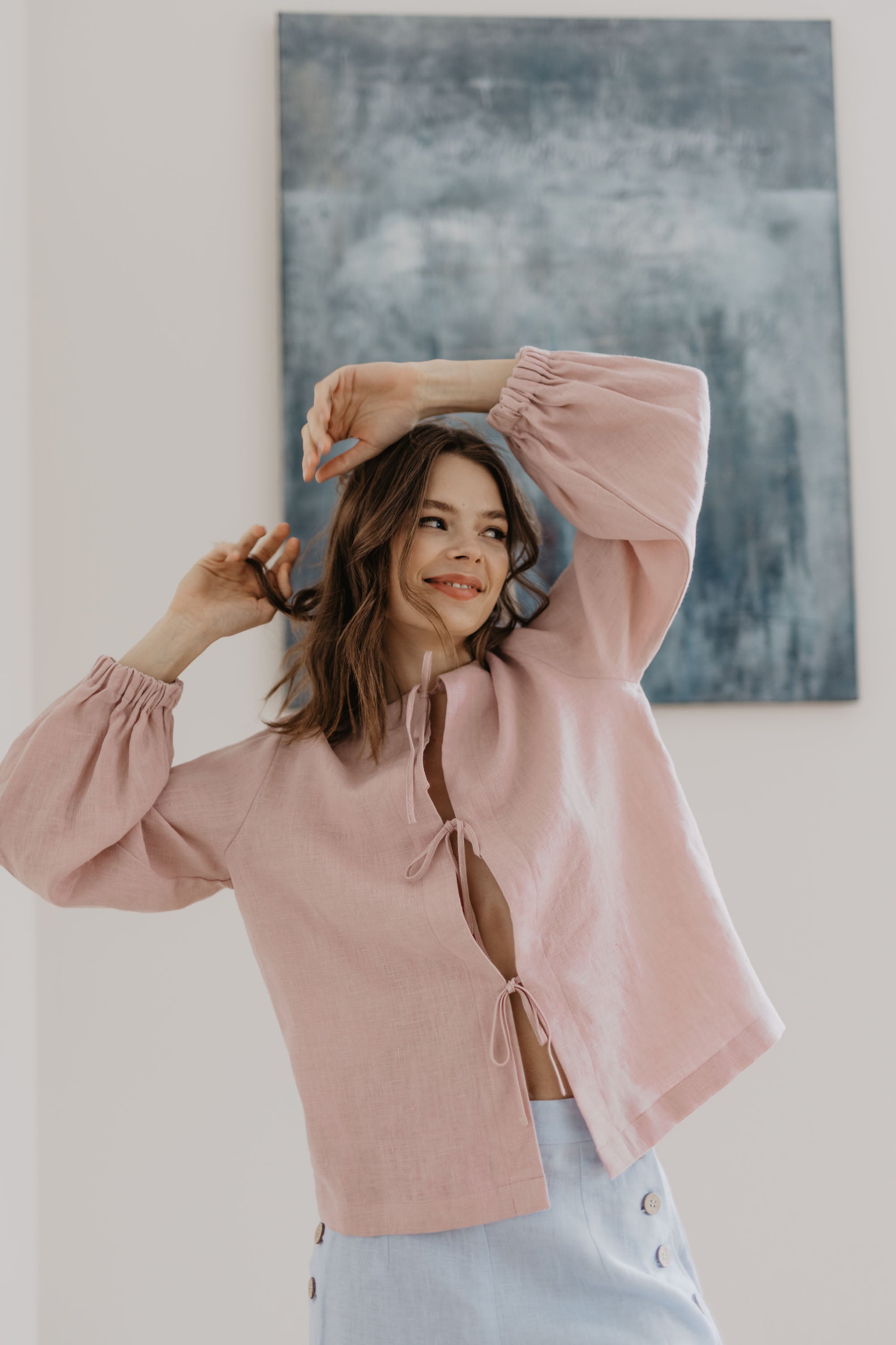 Laumė linen Linen Tops Nida Blouse en lin femme jaune soleil
