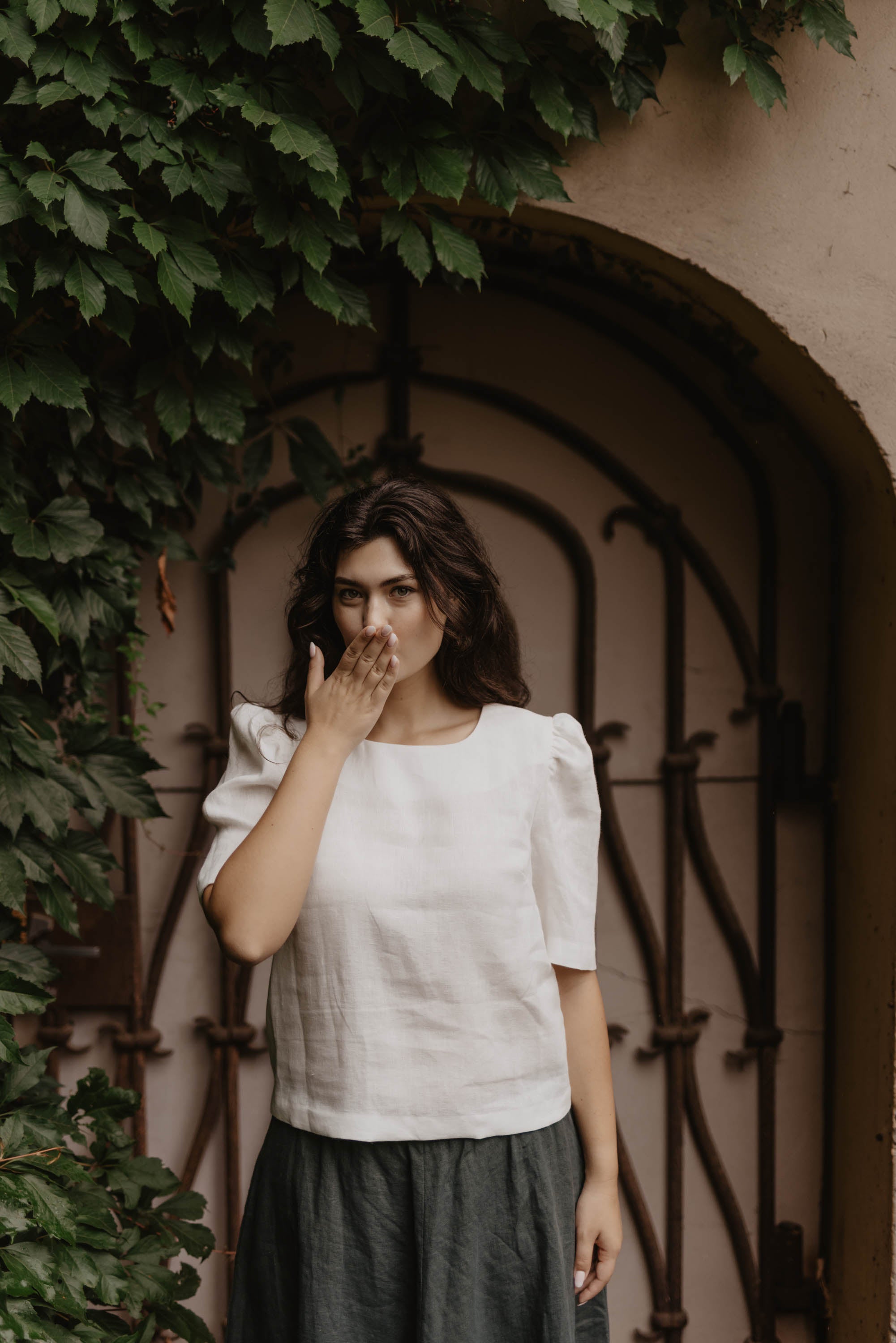 Laumė linen Linen Tops Poppy Haut en lin femme vert forêt