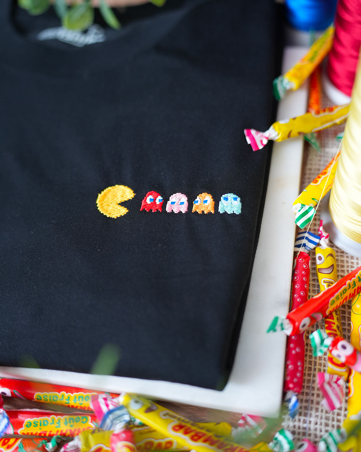 Juste Un T-shirt T-shirts Brodés Pac Man t-shirt brodé