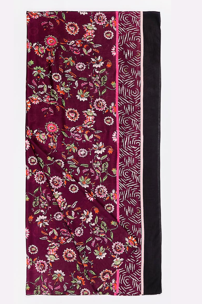 Sourire Multicolore Foulards et Echarpes Etole motif floral en Ecovero turquoise