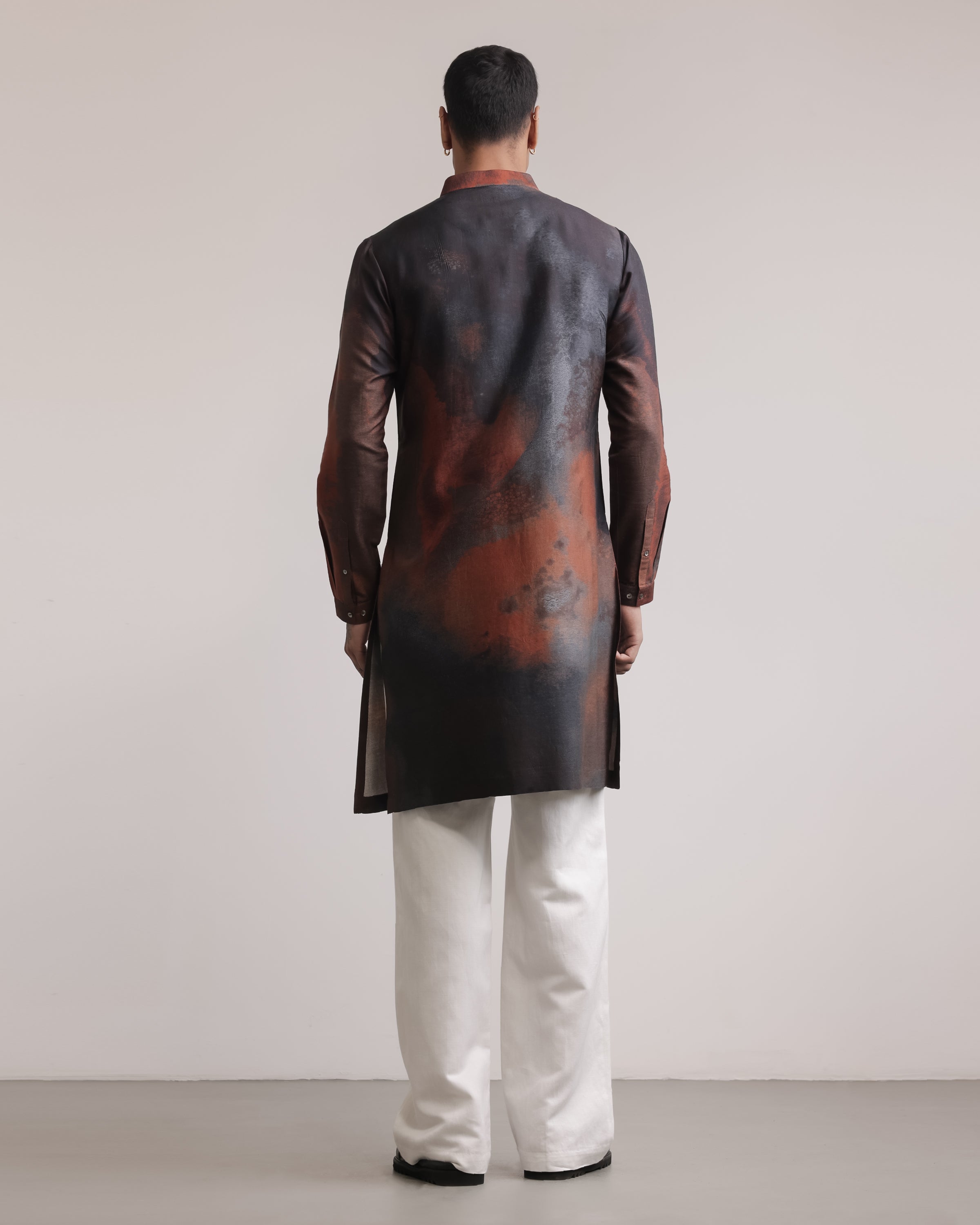 COUNTRYMADE Kurtas Rust-Concrete Print Silk Kurta kurta en soie imprimé