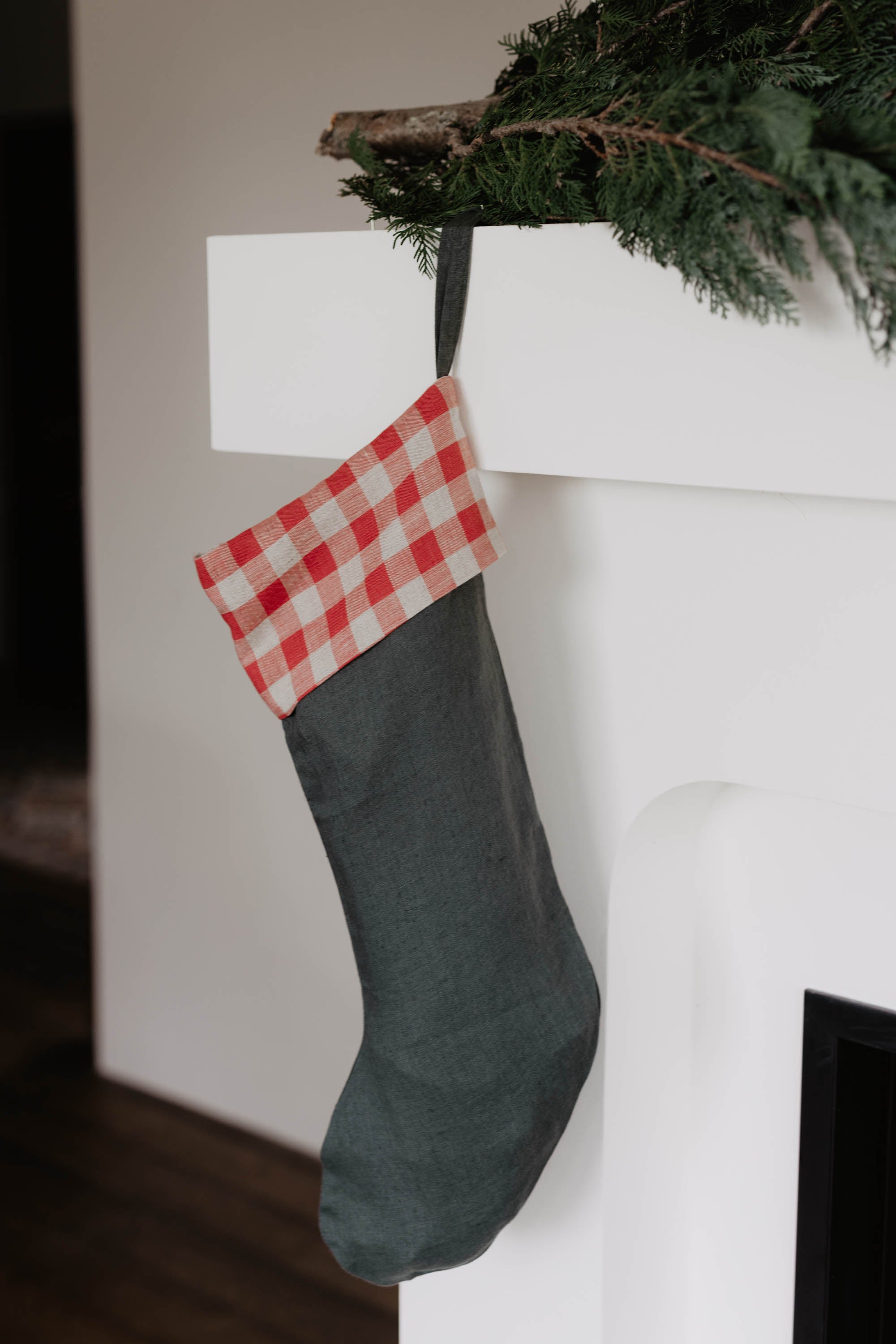 Laumė linen Christmas Linen grande chaussette de Noël vert forêt