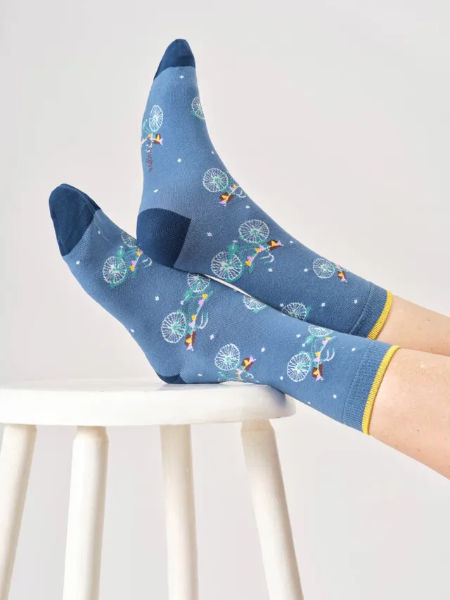 Sourire Multicolore Chaussettes femme Bicyclettes bleu indigo taille 36-40