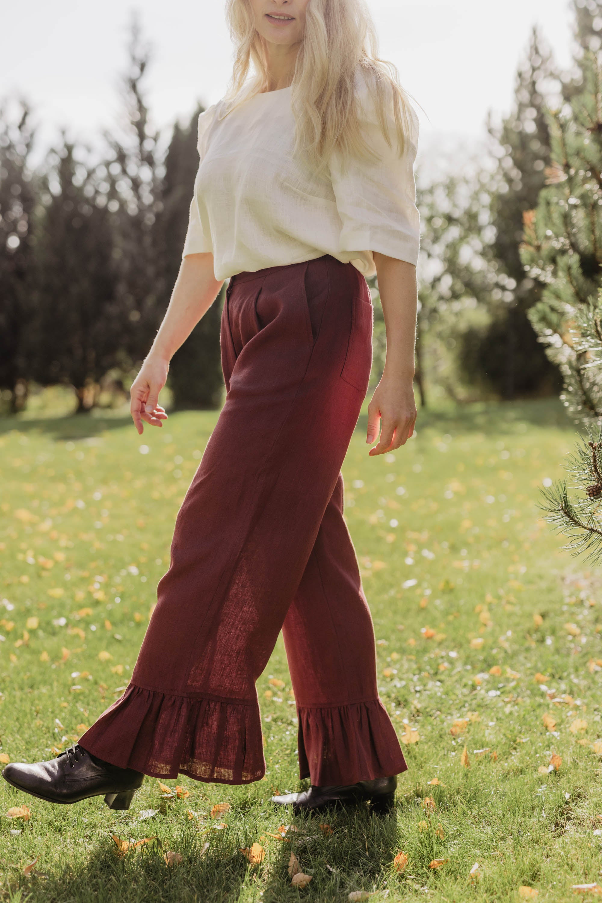 Laumė linen Linen Bottoms Biarritz pantalon en lin prune lune XS