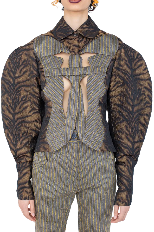 Kiko Kostadinov Outerwear ISTRIAN Jacket veste Bronze Tiger 34-42 épaules plissées