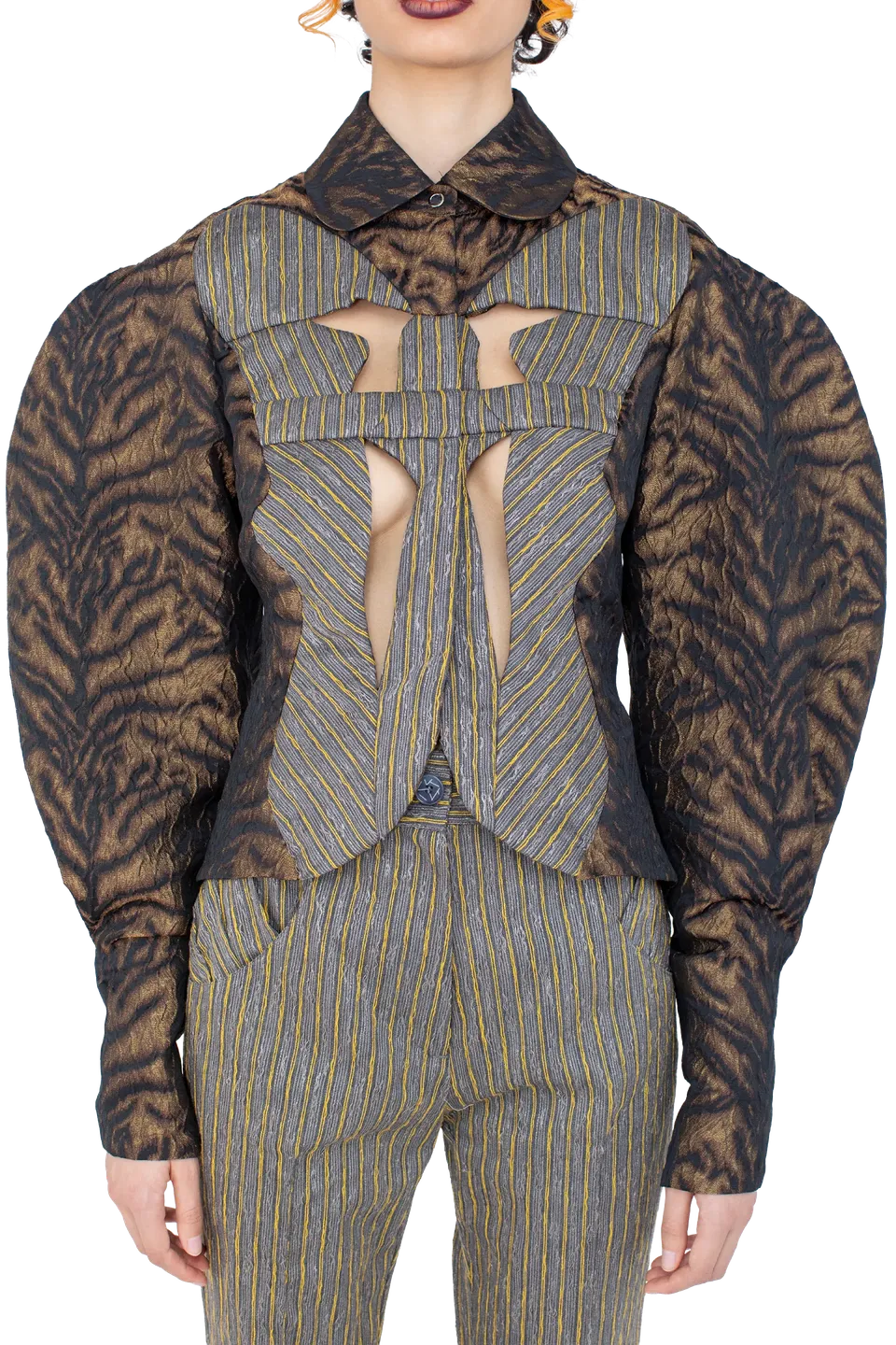 Kiko Kostadinov Outerwear ISTRIAN Jacket veste Bronze Tiger 34-42 épaules plissées