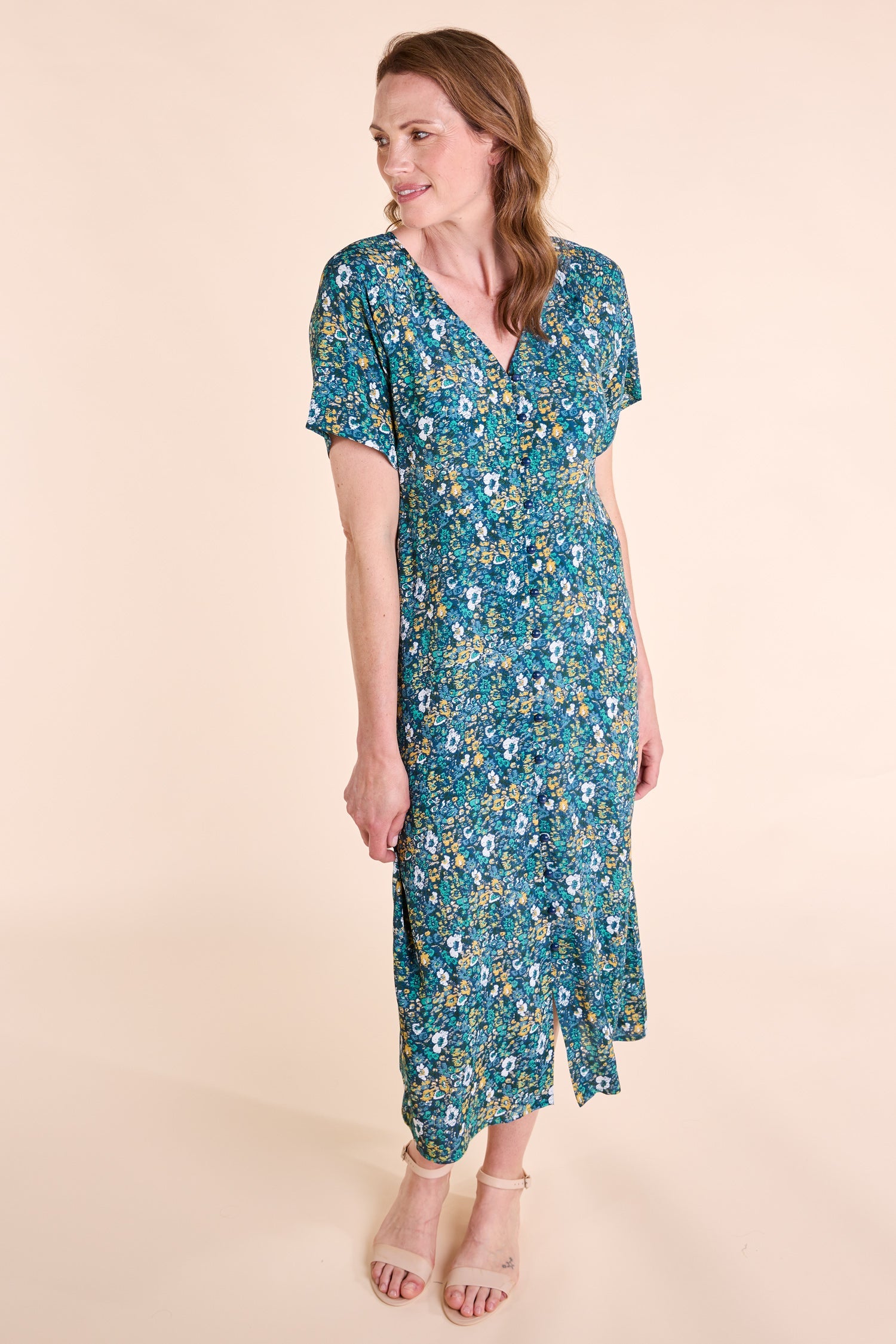 Sourire Multicolore Robes Neptune robe midi bleue et verte en viscose