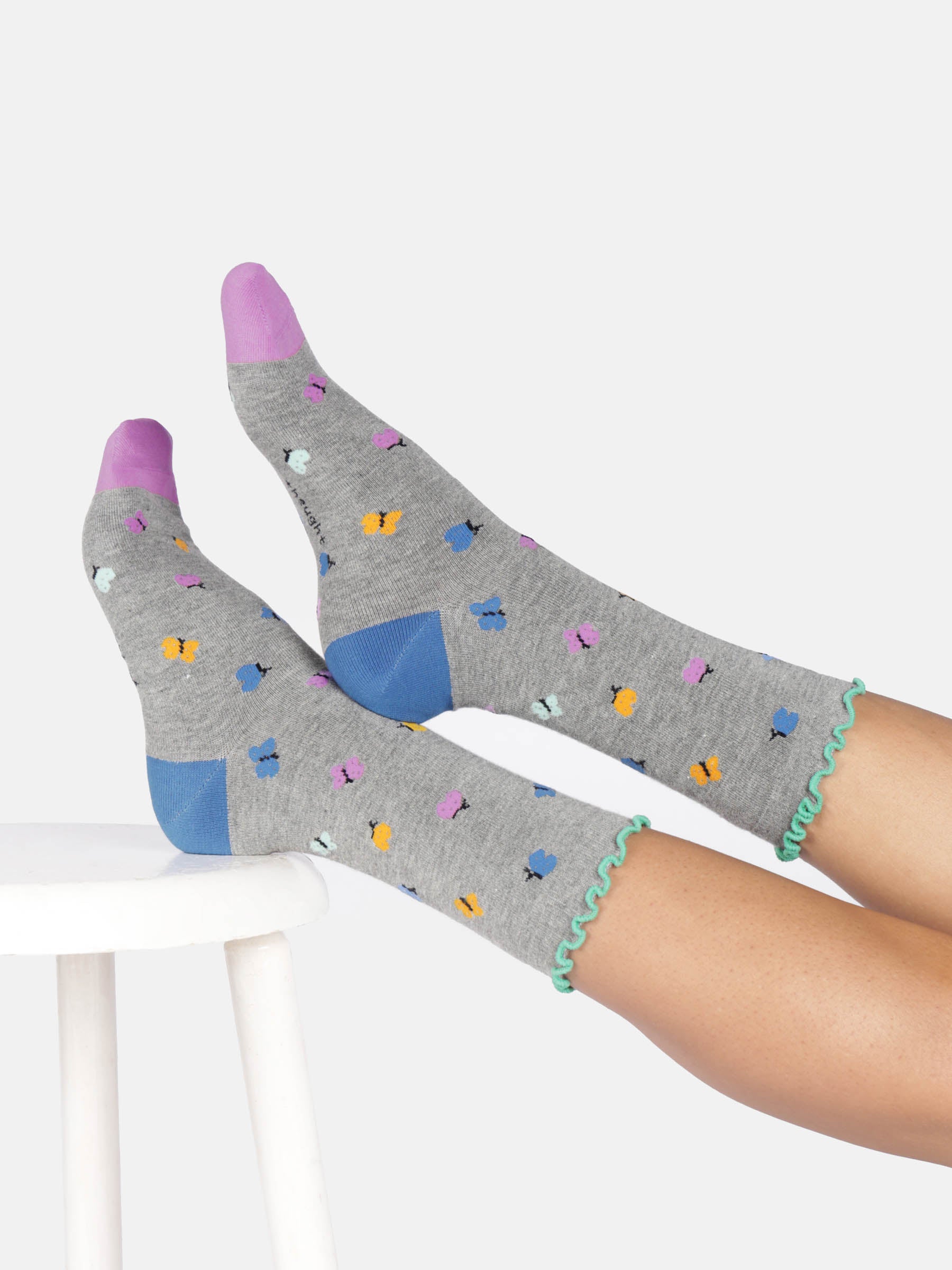 Sourire Multicolore Chaussettes papillons en bambou chaussettes grises 36-40