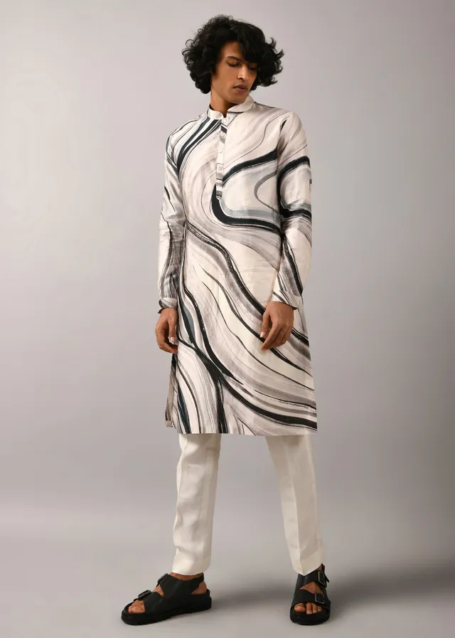 COUNTRYMADE Kurtas Airborne Strokes Kurta kurta en soie imprimé