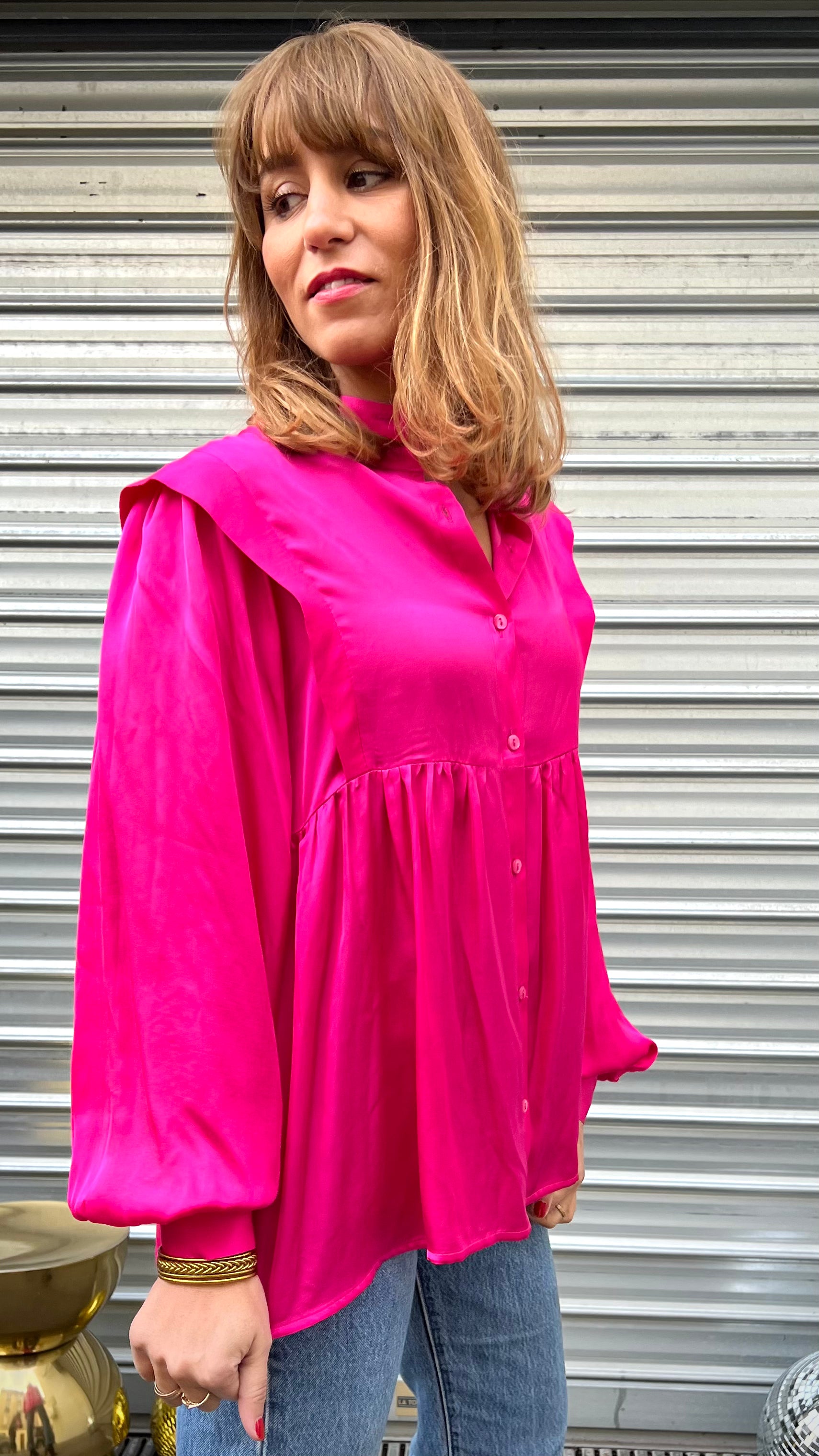 PANTRUCHE Chemises Blouse NINA rose fuchsia viscose satin