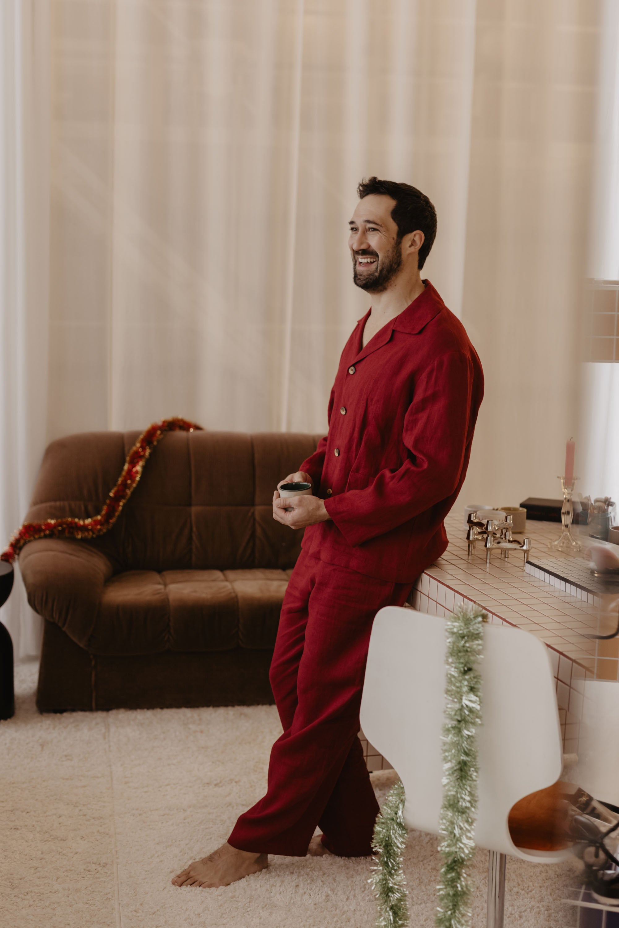 Laumė linen Loungewear PERKŪNAS pyjama homme vert forêt lin