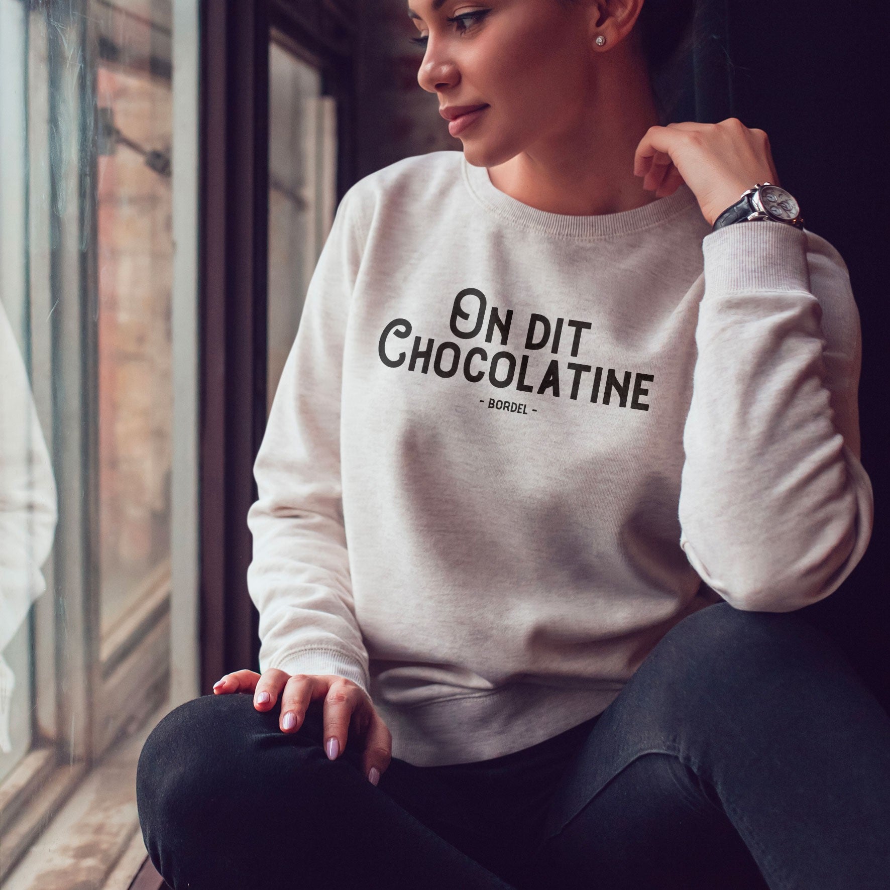 Juste Un T-shirt Sweats Imprimés On dit Chocolatine sweat femme gris chiné
