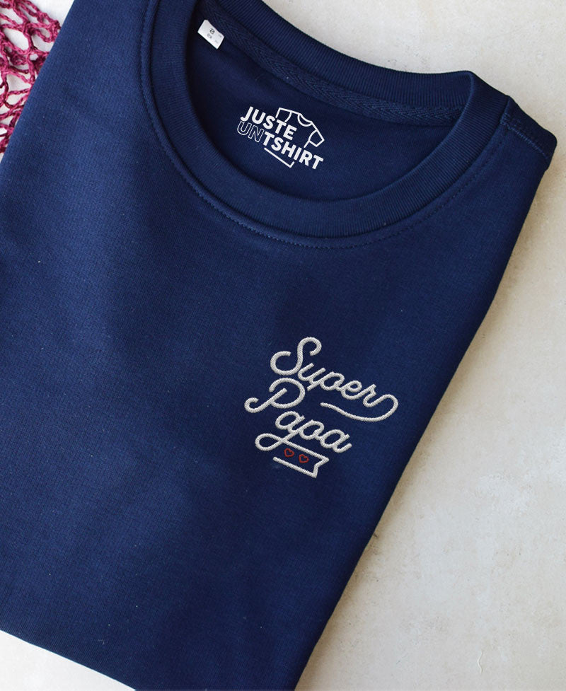 Juste Un T-shirt Super papa sweat brodé bleu marine