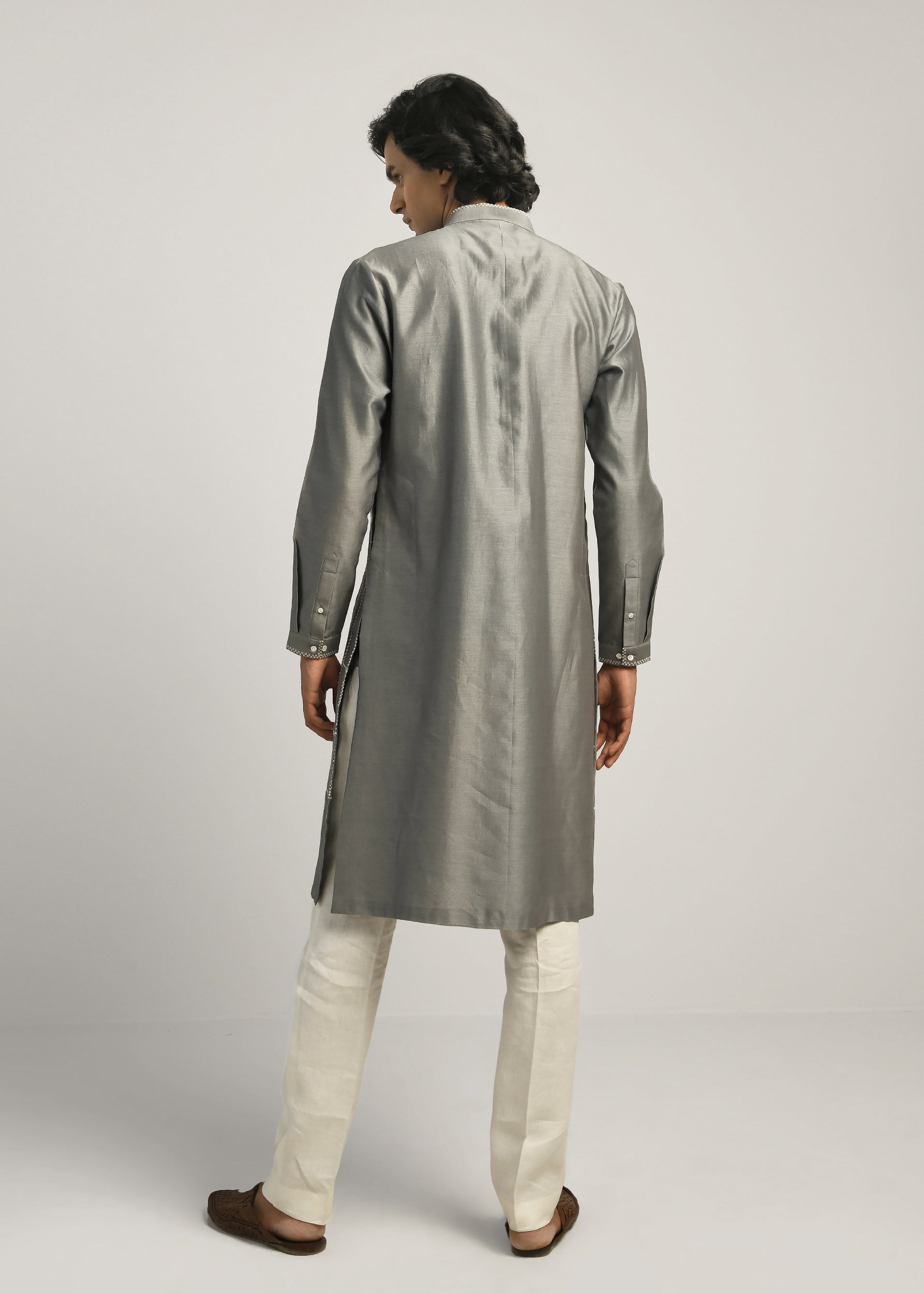 COUNTRYMADE Kurtas Fuselage Hand Emb Kurta Set kurta gris fumée Chanderi