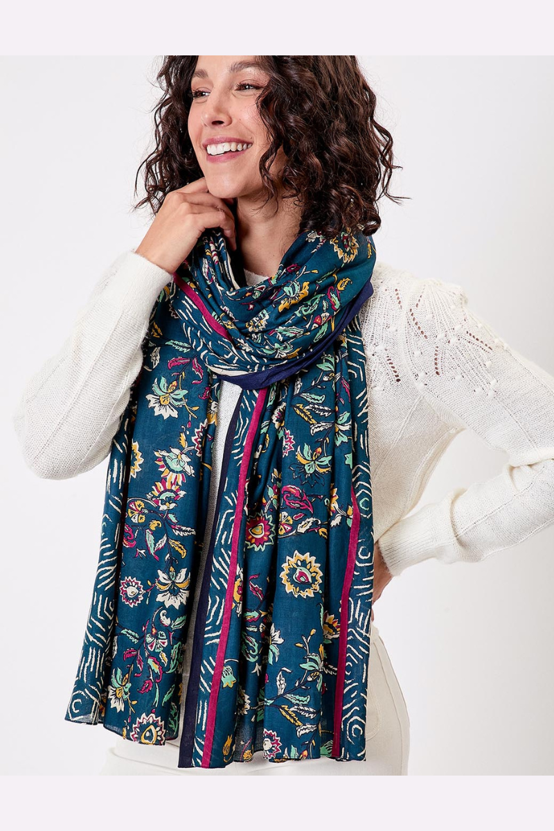 Sourire Multicolore Foulards et Echarpes Etole motif floral en Ecovero turquoise