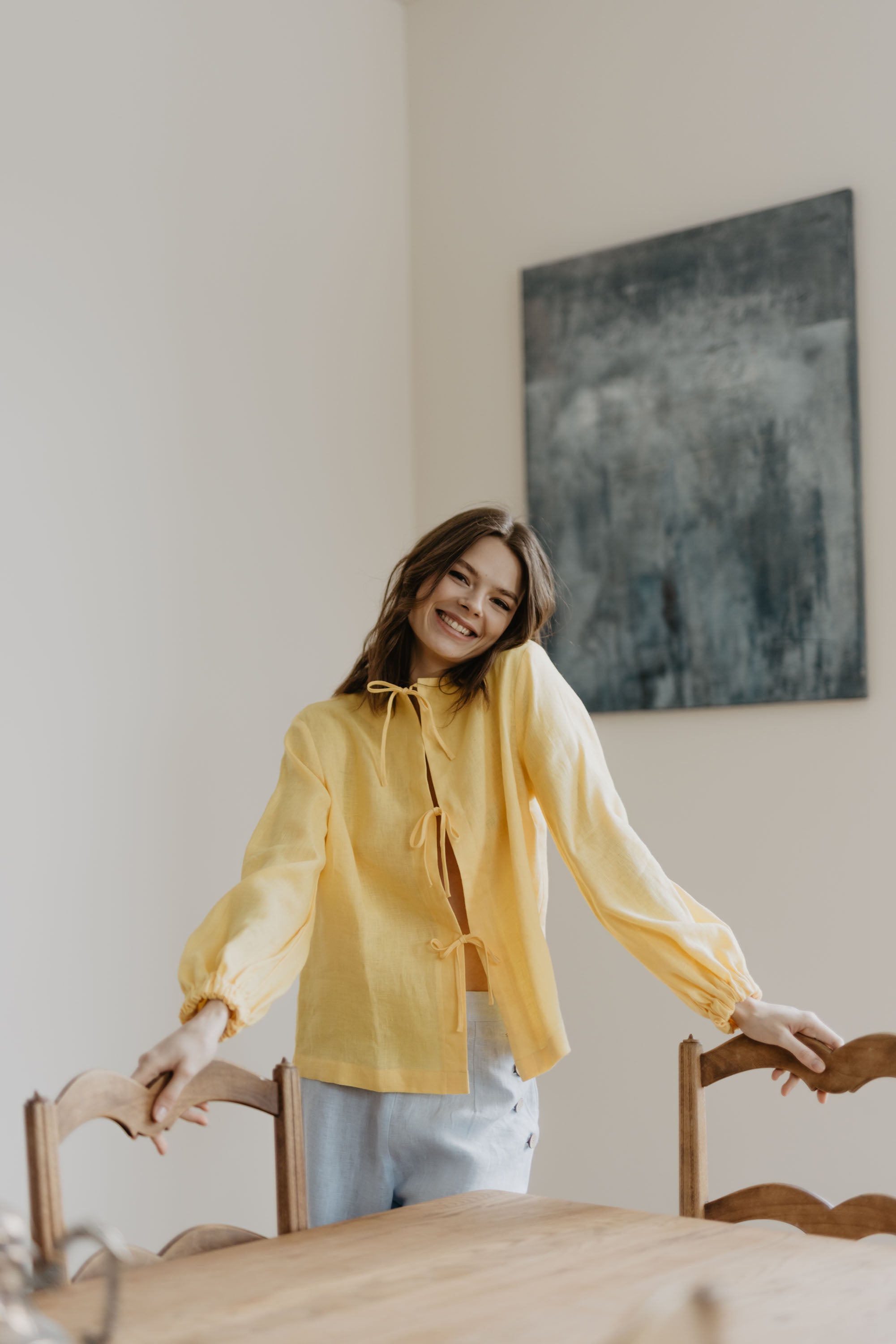 Laumė linen Linen Tops Nida Blouse en lin femme jaune soleil