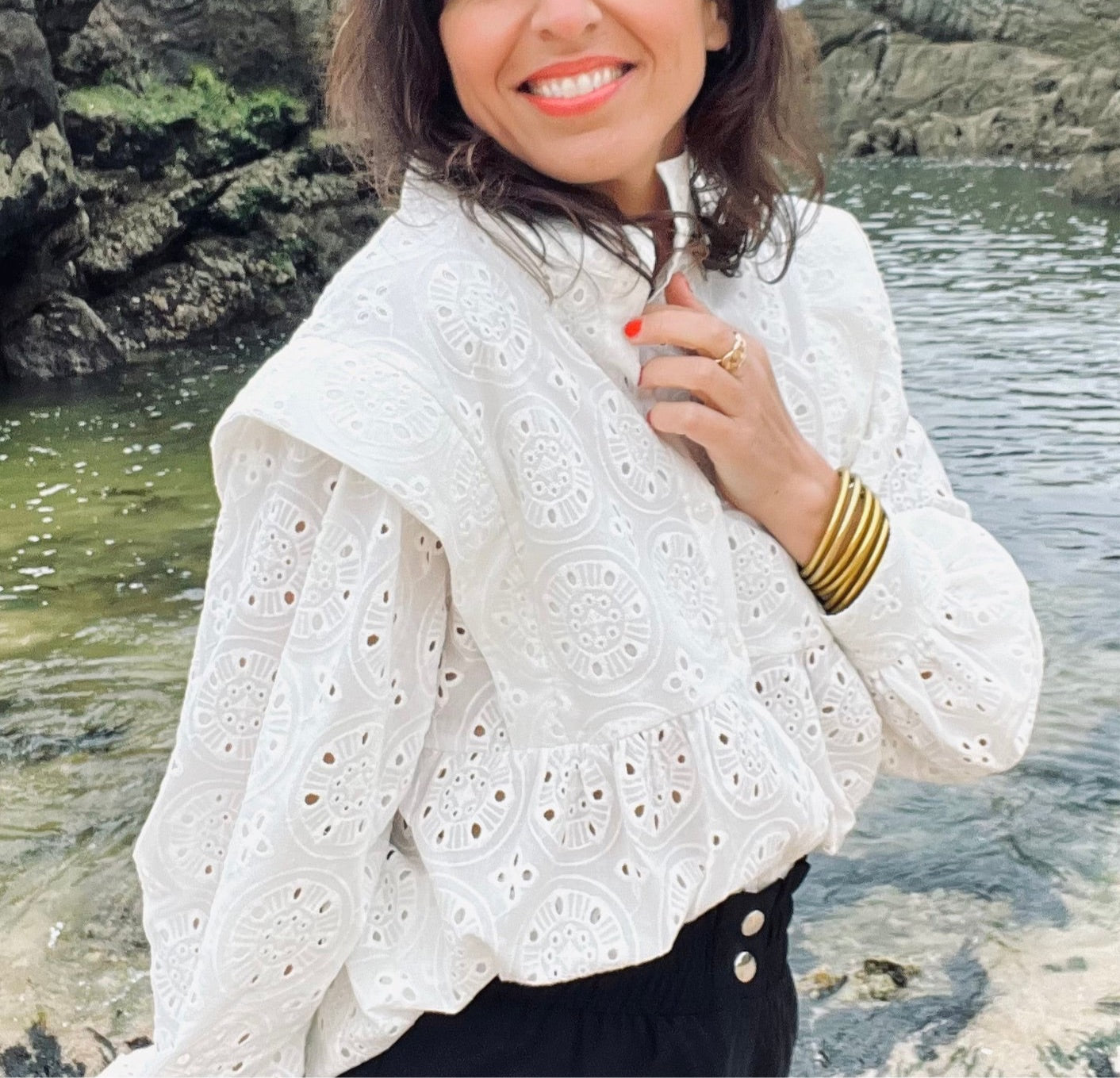 PANTRUCHE Chemises Blouse NINA broderie anglaise blanc en coton