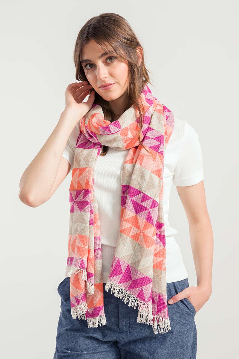 Sourire Multicolore Foulards et Echarpes Etole Eris étole rose et orange 200 x 70 cm en coton recyclé