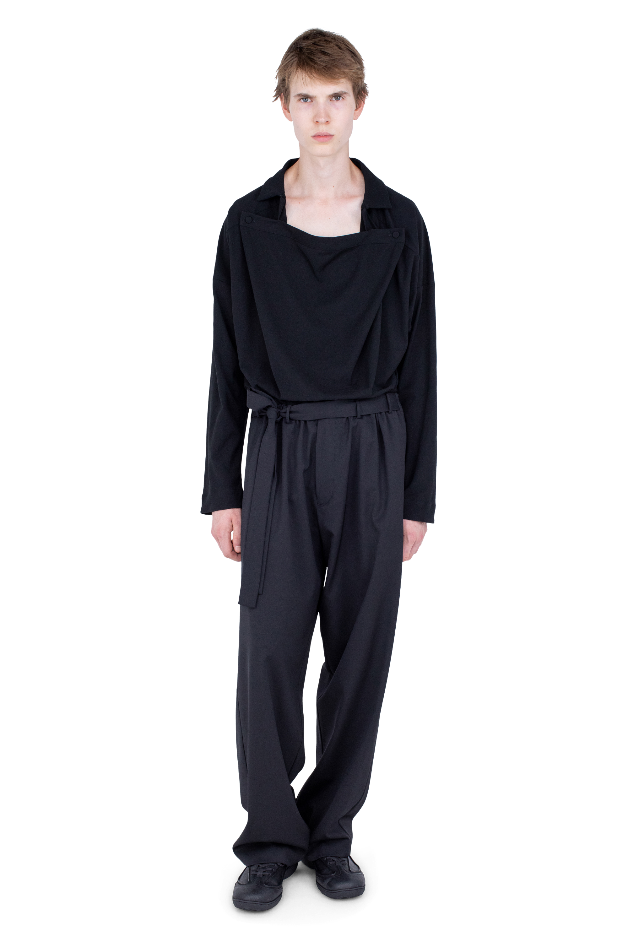Kiko Kostadinov Bottoms LAAN Gathered Trousers pantalon Crow Black en laine légère