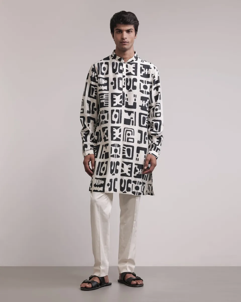COUNTRYMADE Kurtas Fossil Print Silk Kurta kurta en soie imprimée doublé coton