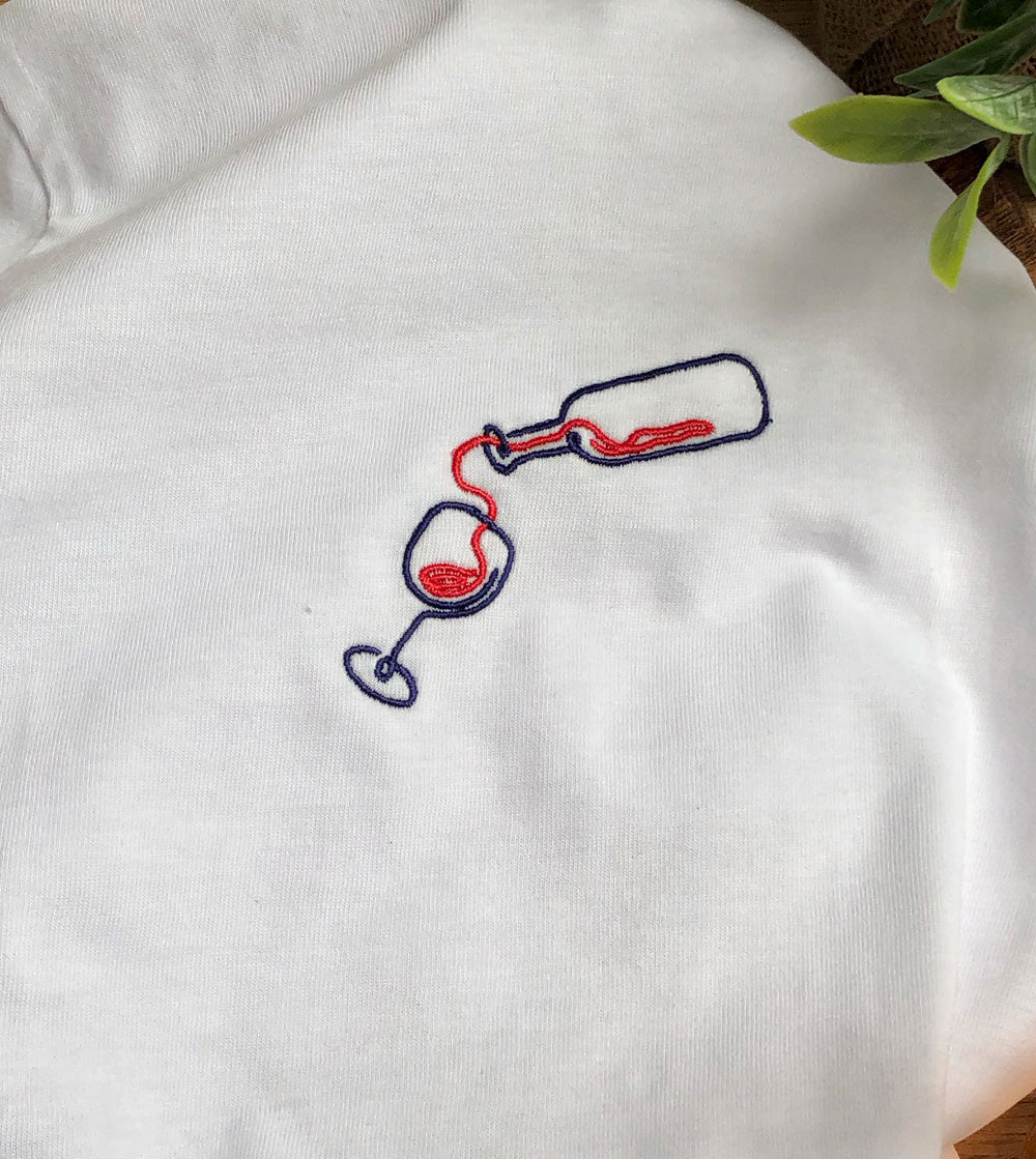 Juste Un T-shirt T-shirts Brodés T-shirt brodé Vin t-shirt blanc motif apéro