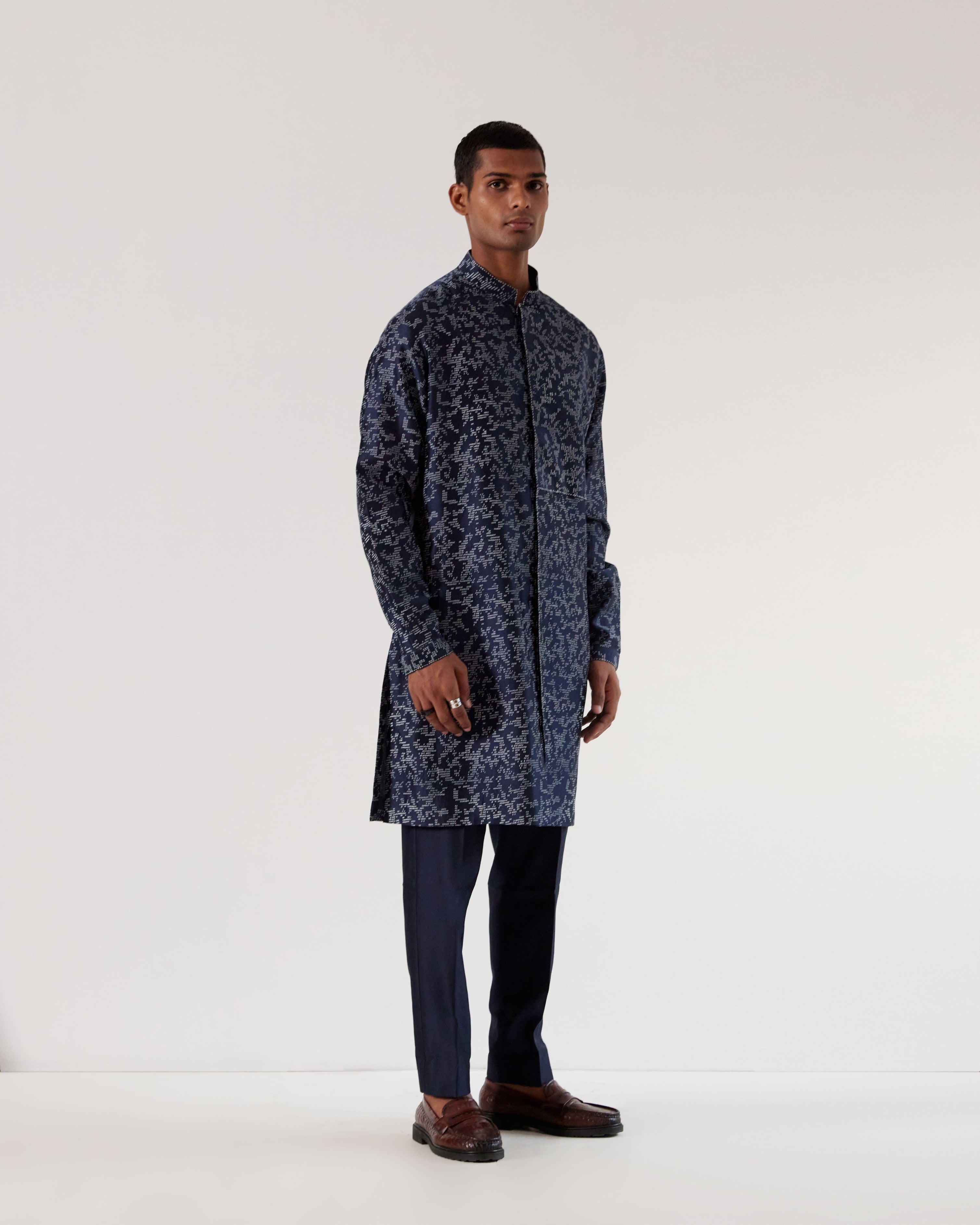 COUNTRYMADE Kurtas Camo Block Front Open Kurta Set kurta bleu marine