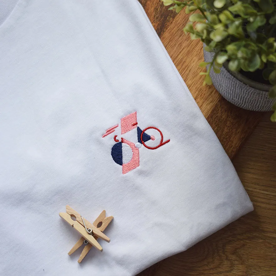 Juste Un T-shirt T-shirts Brodés Vélo 3D t-shirt blanc brodé