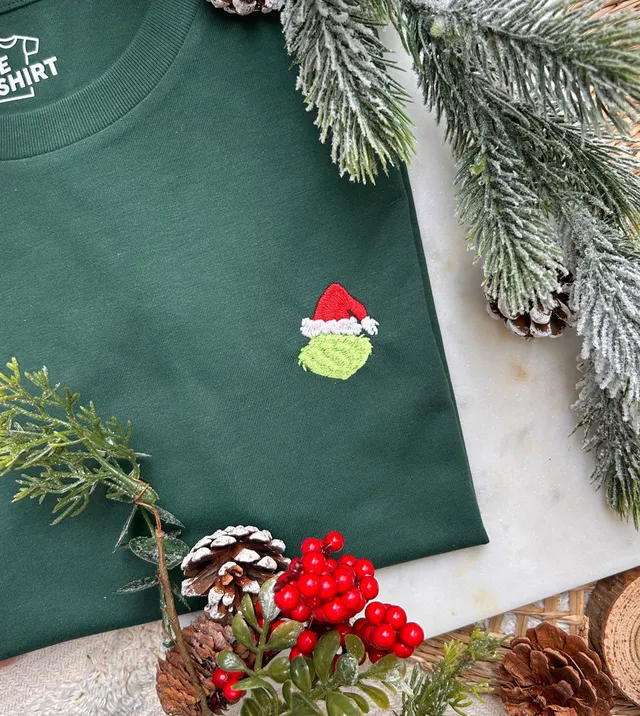 Juste Un T-shirt T-shirts Brodés Grinch t-shirt vert bouteille