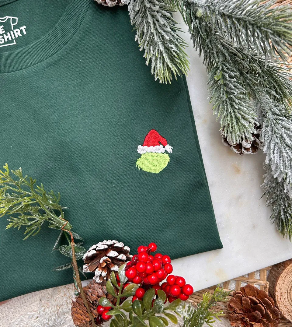 Juste Un T-shirt T-shirts Brodés Grinch t-shirt vert bouteille homme