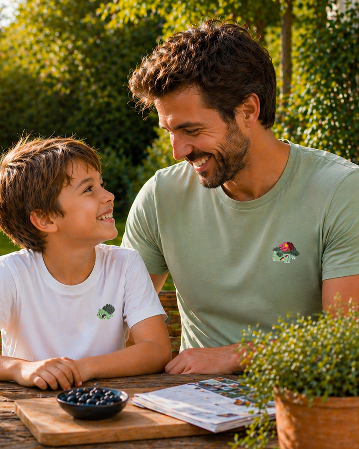 Juste Un T-shirt T-shirts Brodés Papa Bulbizarre coffret t-shirts adulte et enfant