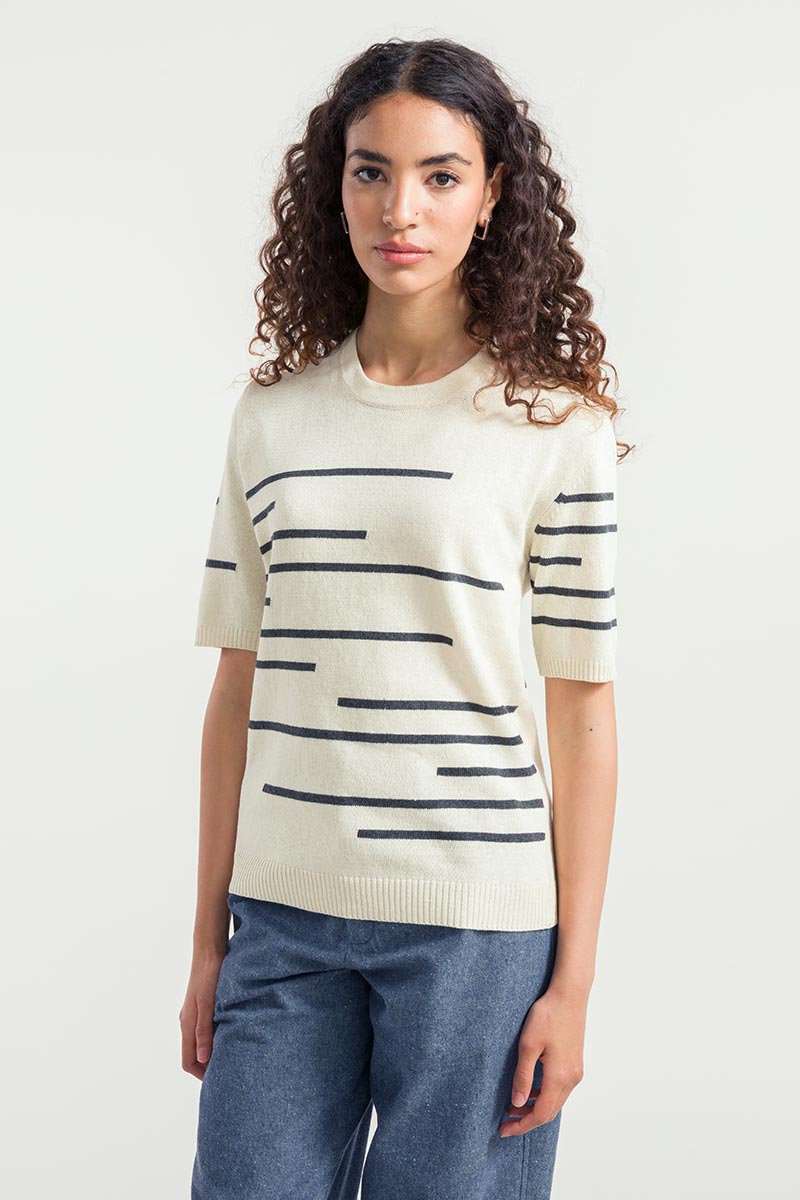 Rifo Pull Clio pull XL écru rayé coton recyclé maille fine