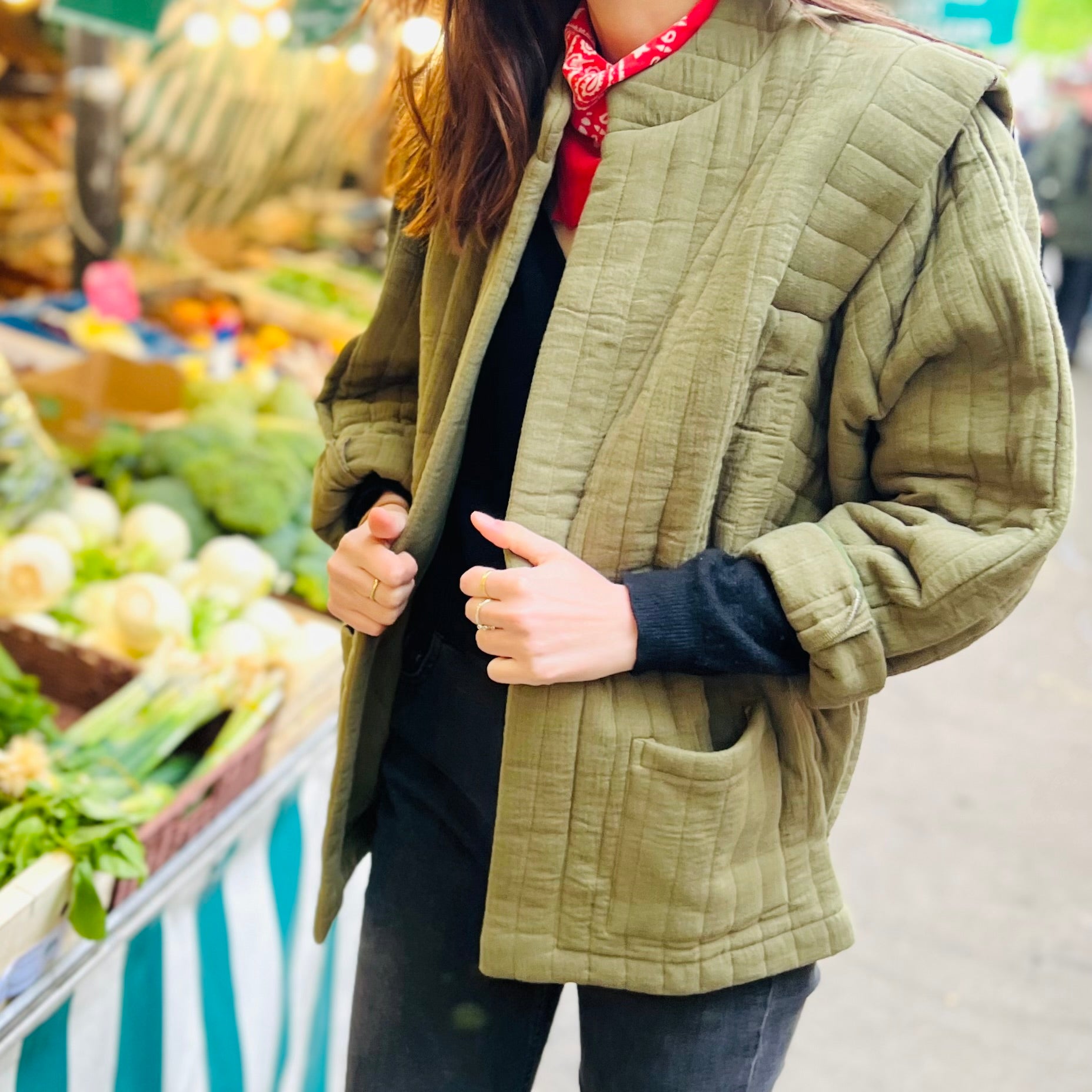PANTRUCHE Vestes Veste ISADORA kaki veste gaze de coton