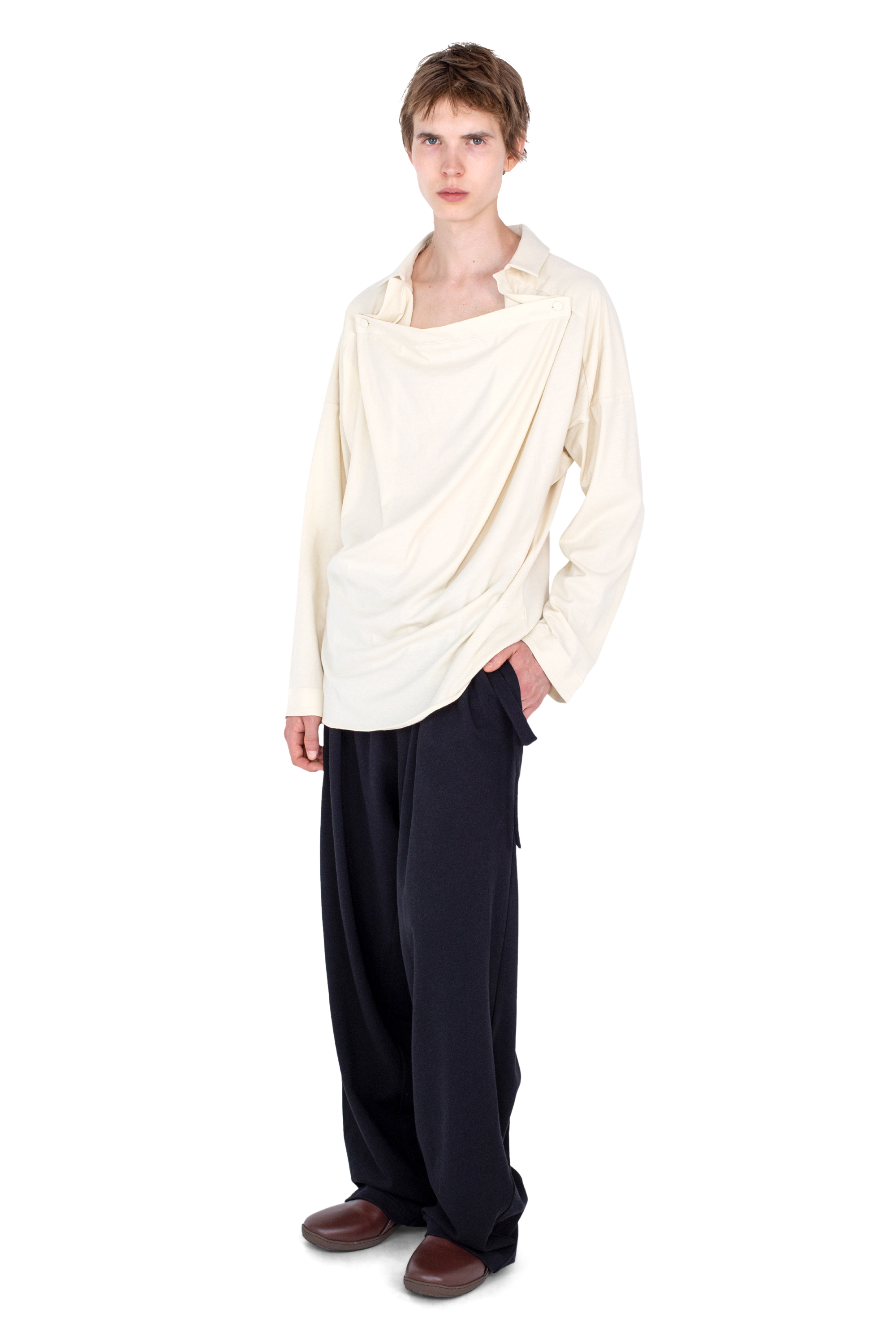 Kiko Kostadinov Shirts ISKAR Drape Shirt Ivory 44 en jersey coton