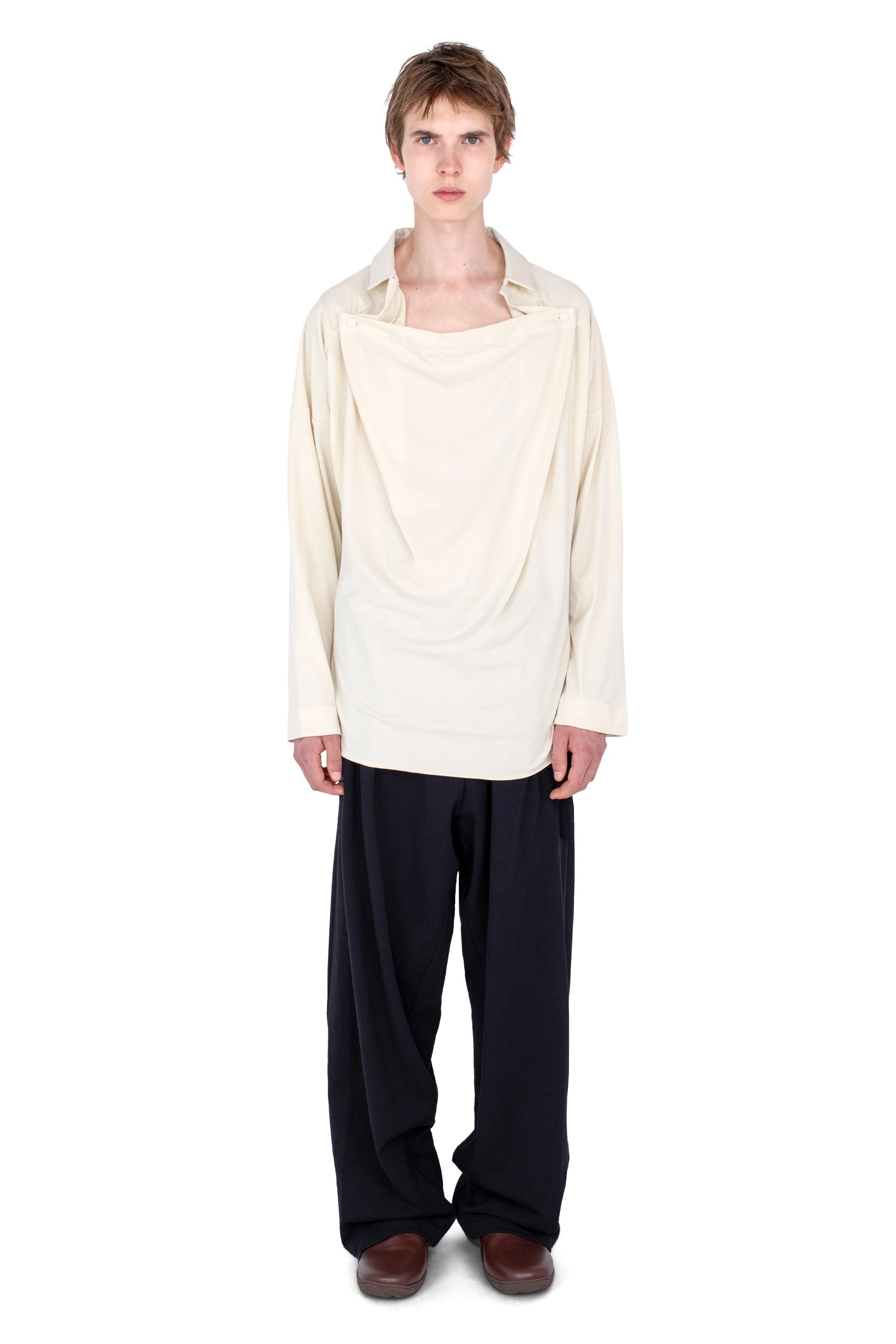 Kiko Kostadinov Shirts ISKAR Drape Shirt Ivory 44 en jersey coton