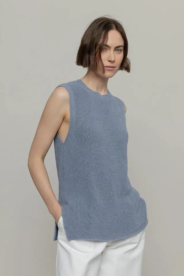 Sourire Multicolore Tops Adélaïde débardeur bleu coton recyclé