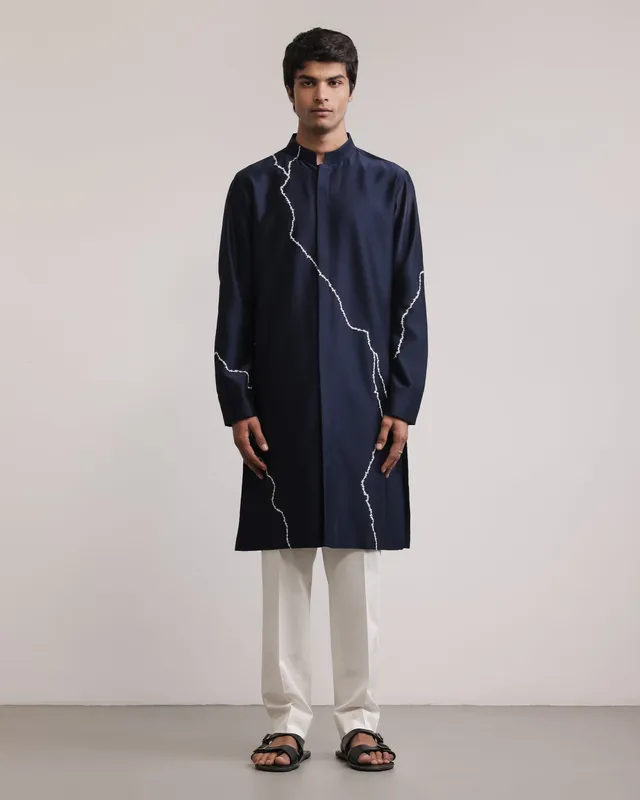COUNTRYMADE Kurtas Fractured Lines Front-Open Kurta Set ensemble kurta brodé