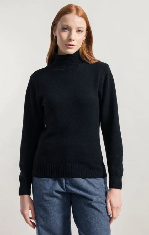 Rifo Pull Ada col montant cachemire recyclé bleu marine ou noir