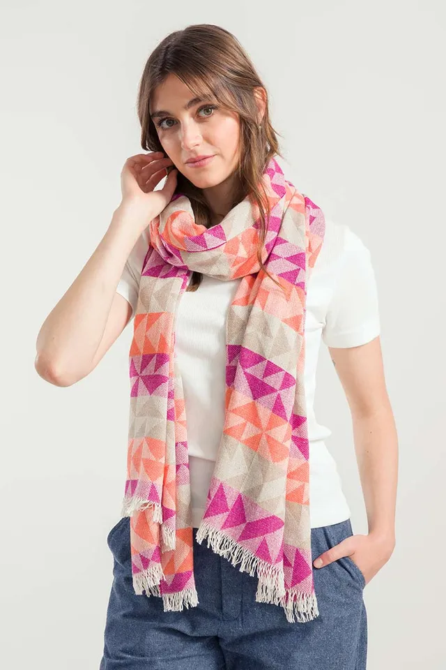 Sourire Multicolore Foulards et Echarpes Etole Eris étole rose et orange 200 x 70 cm en coton recyclé