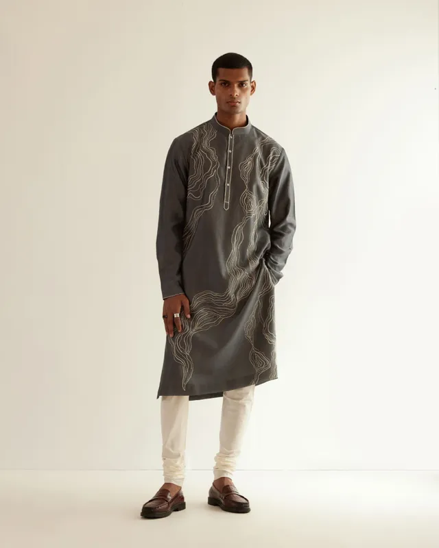 COUNTRYMADE Kurtas Infinity Embroidered Kurta Set ensemble kurta gris anthracite