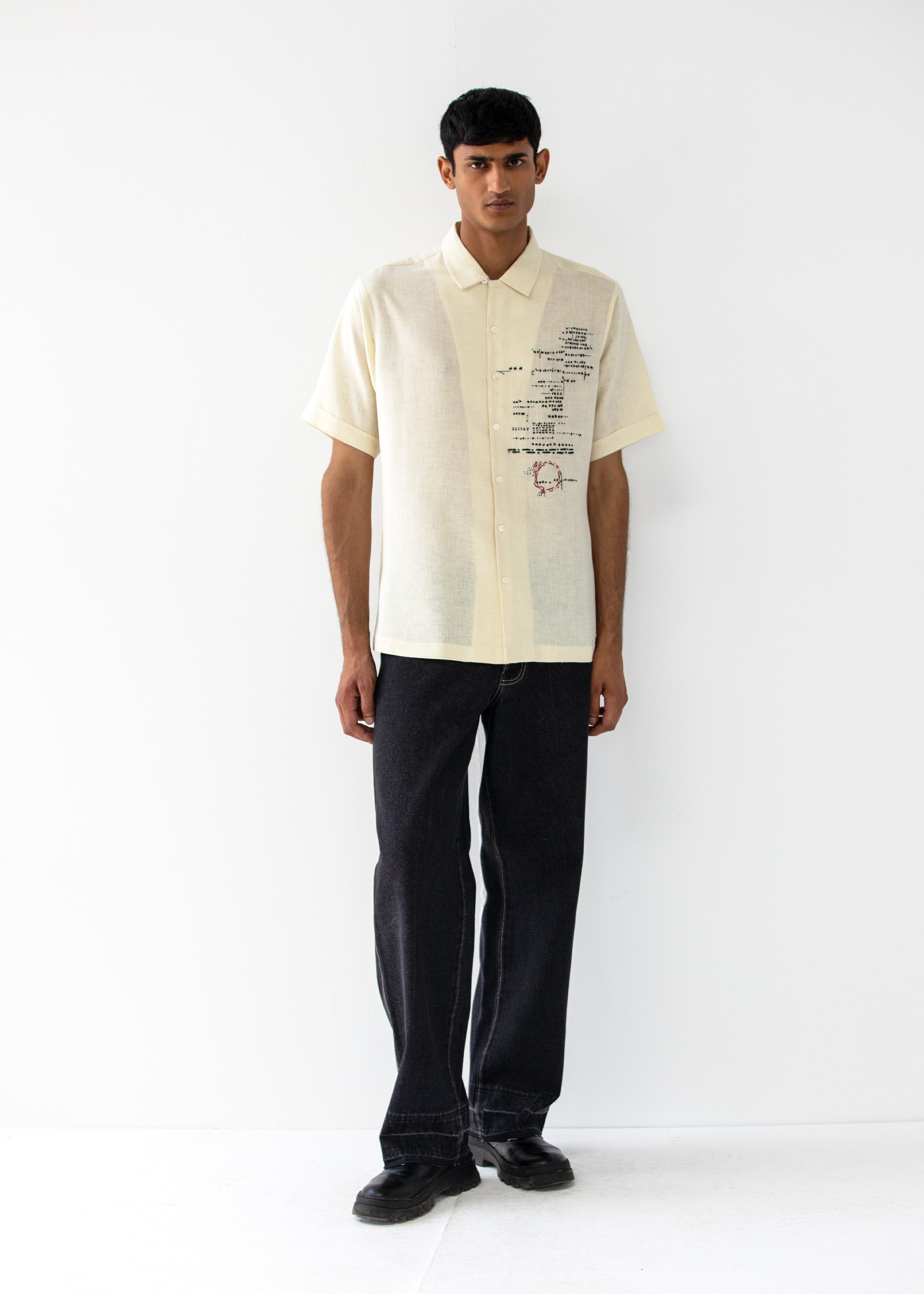 COUNTRYMADE Shirts ASEMIC HALF-SLEEVED SHIRT chemise ivoire brodée