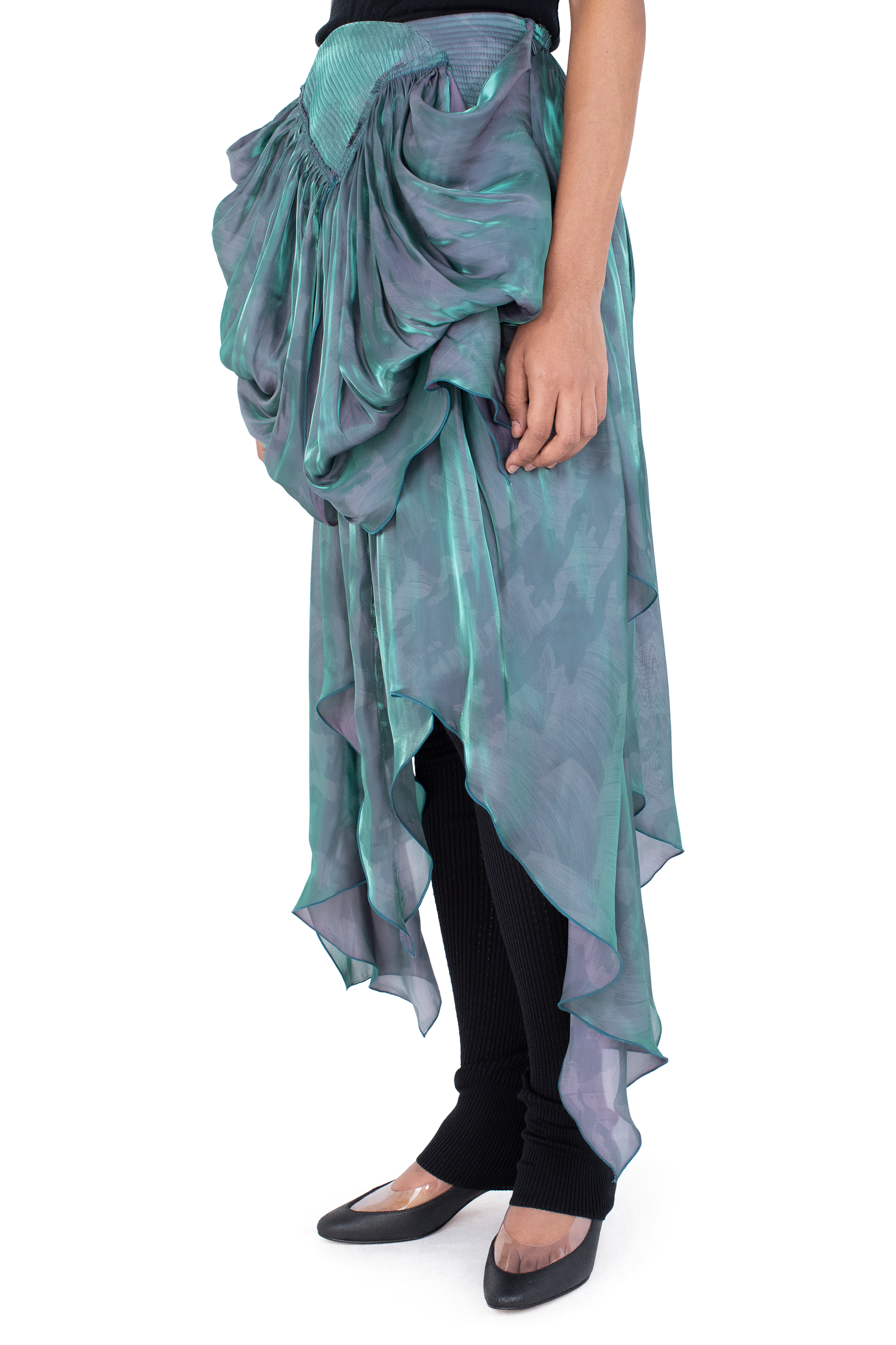Kiko Kostadinov Bottoms ORIOLE Drape Skirt jupe Cobalt Brush, satin métallisé