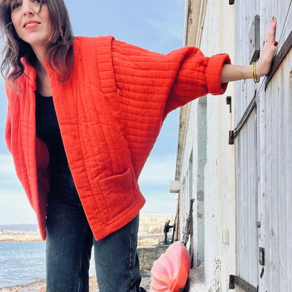 PANTRUCHE Vestes Veste ISADORA rouge orangé en gaze de coton