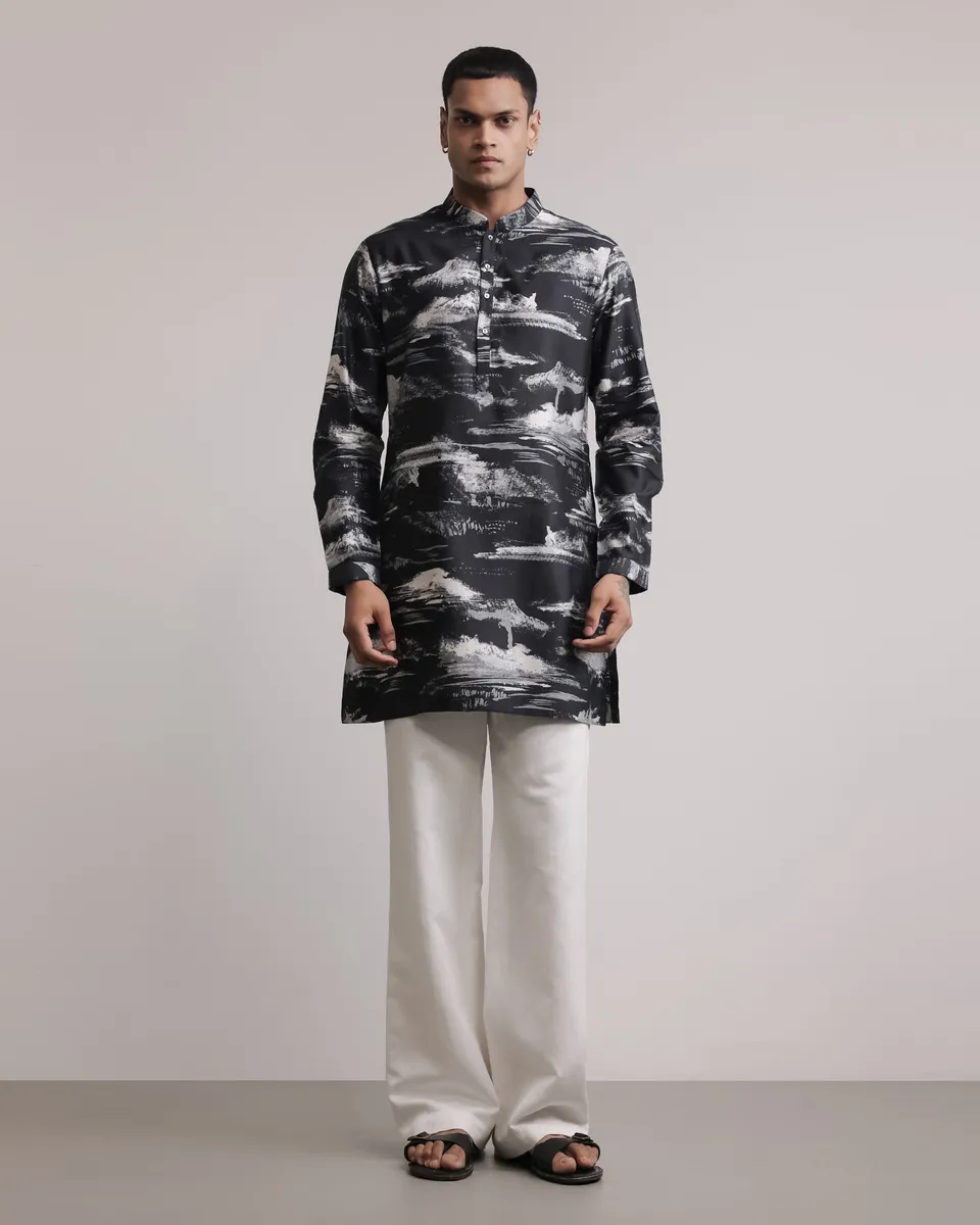 COUNTRYMADE Kurtas Dust Cloud Print Kurta kurta en soie imprimée
